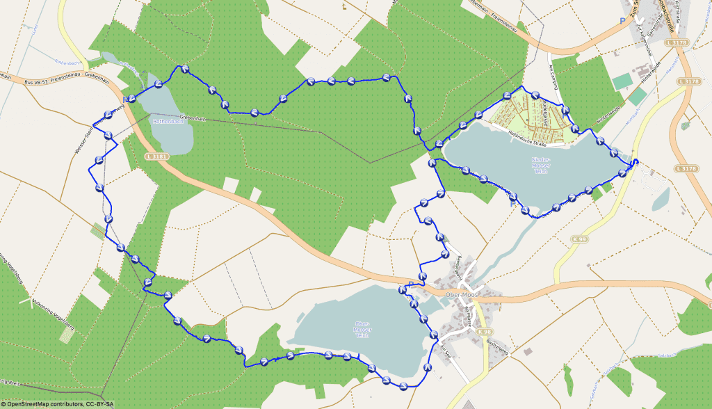 Karte der Drei Seen Tour im Vogelsberg