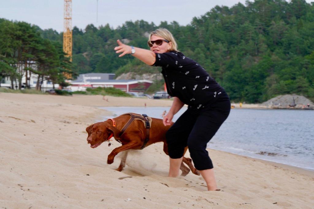 Mit Hund beim Apportiertraining am Strand von Mandal